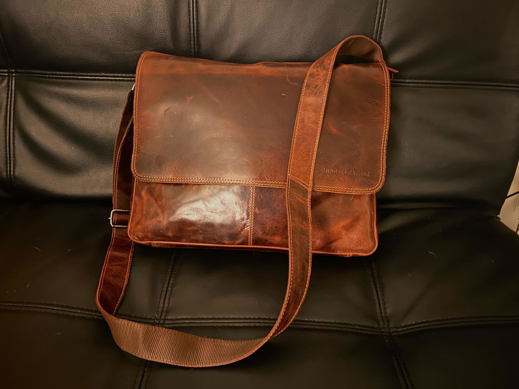 Richmond Full Grain Leather Laptop Messenger Bag 16 Inch for Men,  Work Bag, Chestnut