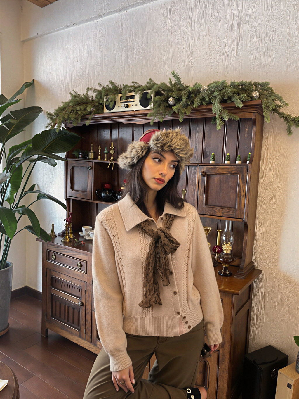 Knit Shirt + Silk Scarf for Women