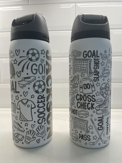 Soccer Sports Doodles Laser Engraved Owala Bottle