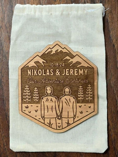 Mountain Groom & Groom Wood Magnet