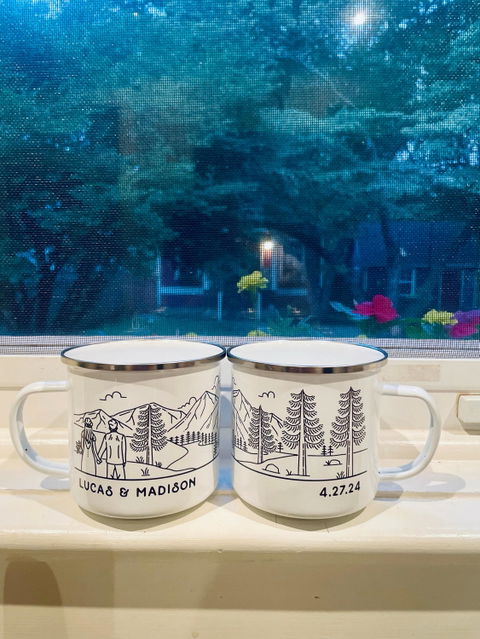Mountain Bride & Groom Enamel Mug - Couple 1