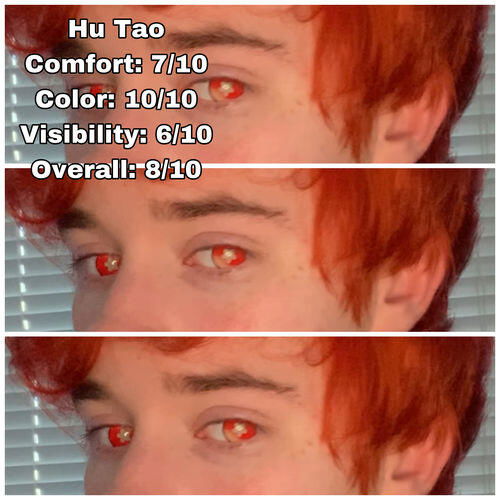 Customer photo wearing Hutao Red Cosplay Contact Lenses – Genshin Impact
