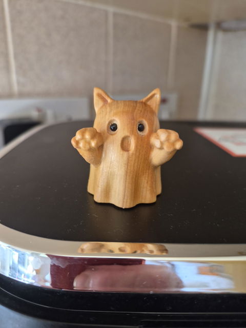 Miya Carved Wooden Surprised Cat