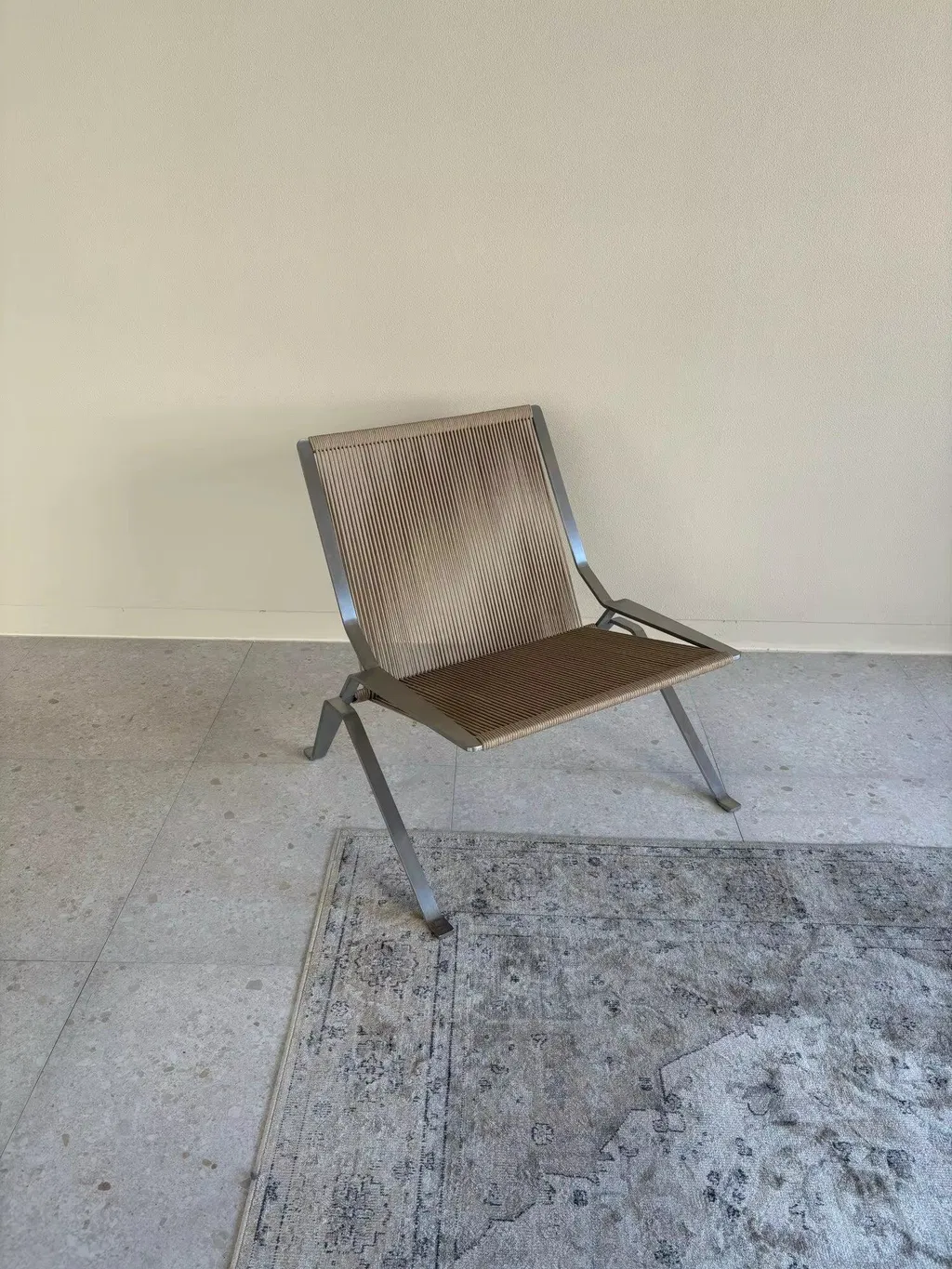 MOMO Stainless Steel Lounge Chair | Woven Rope Seat | PK25-Inspired Armless Accent Chair