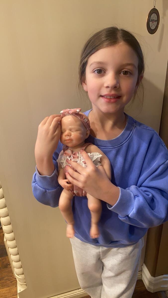 30cm Full Silicone Closed Eyes Pascale Reborn Doll Girl In Pink polka dots Clothes