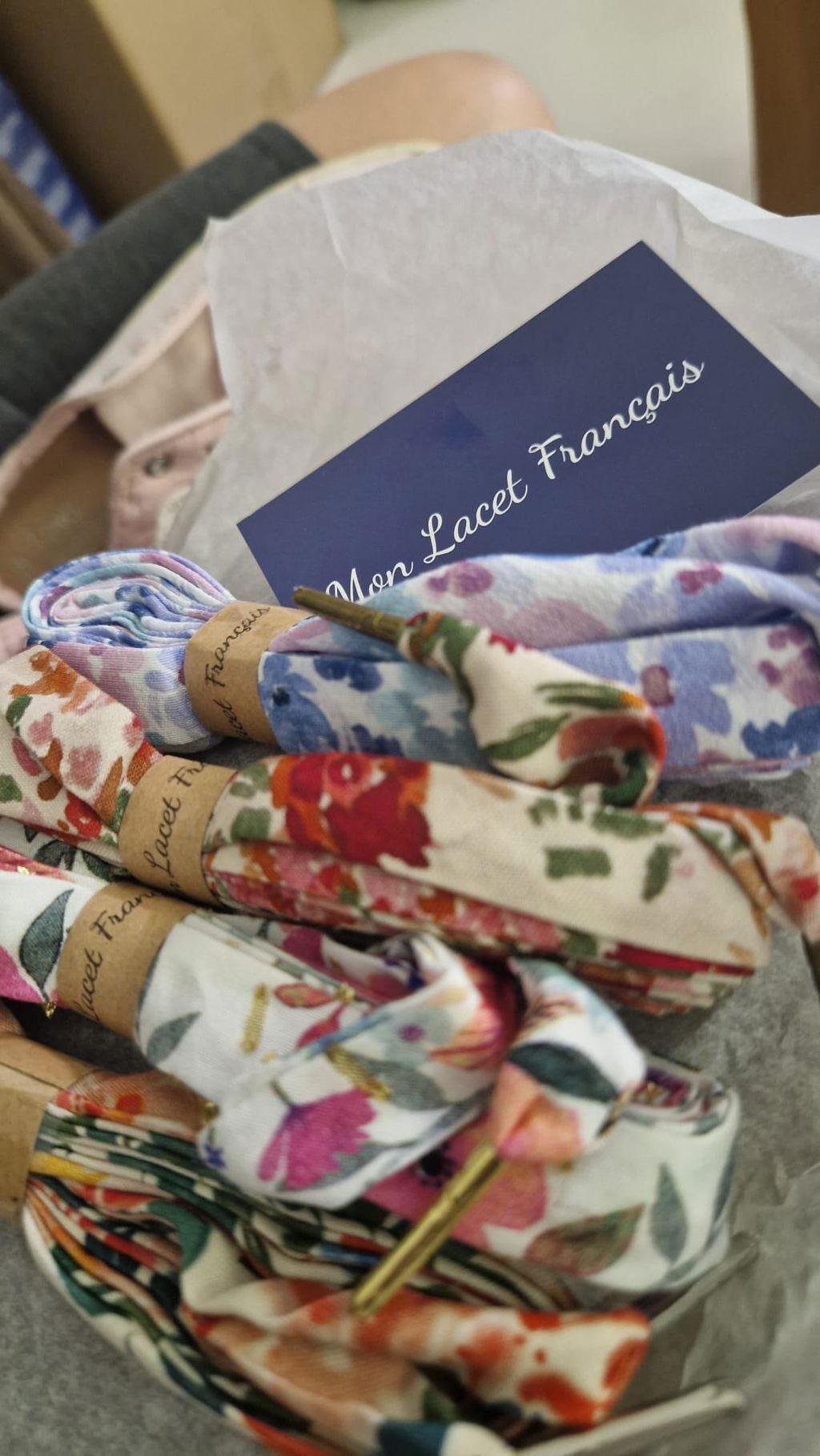 Lacets rose et bleu plumetis dorés