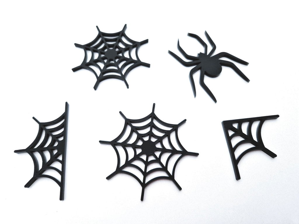Spooky Spider & Web Acrylic Cake Charms for Halloween