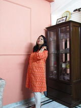 Classic Charm Orange Ikkat Dress