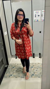 Red Black Ajrakh Handblock Print A-Line Dress