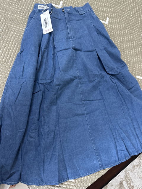 Denim A Line Pleated Midi Skirt