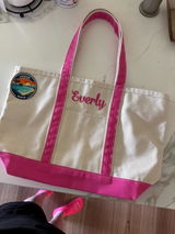Personalized Canvas Boat Tote Bag with Zipper: Embroidered Canvas Beach Zip Top Tote