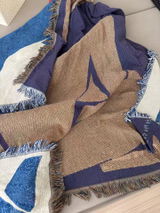 Blue Leaf Embroidered Throw Blanket