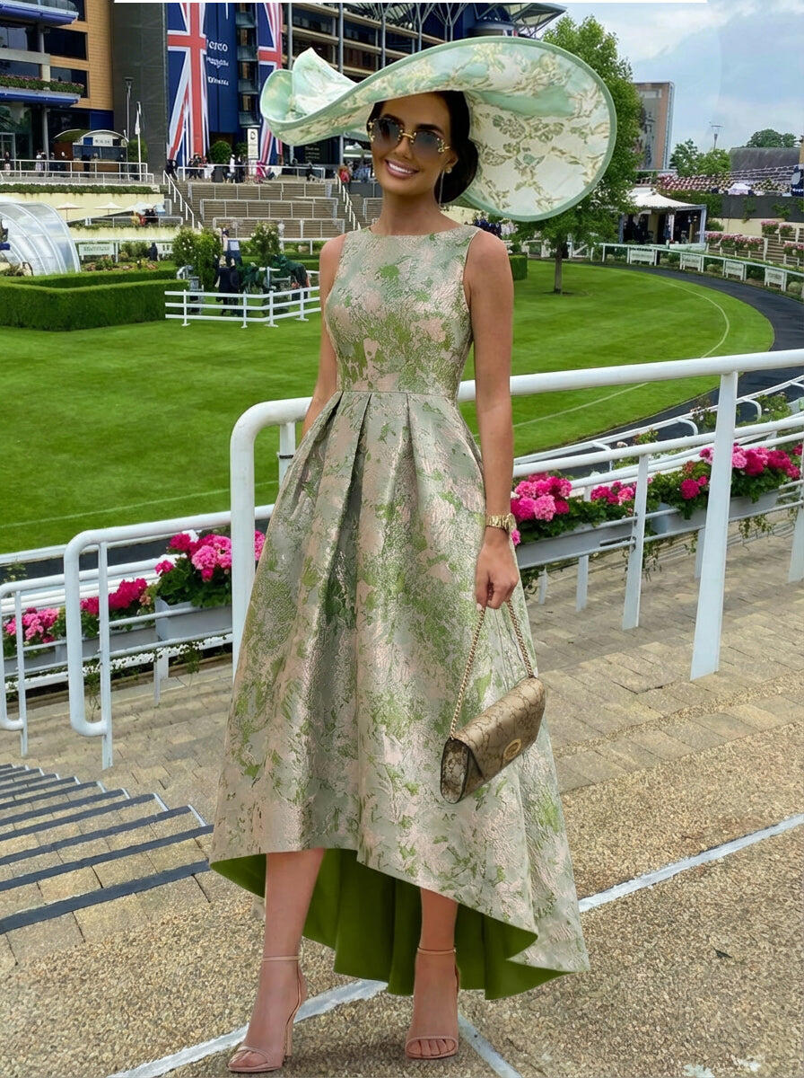 A-Line Cocktail Dress Elegant Jacquard Floral Dress High Low Tea