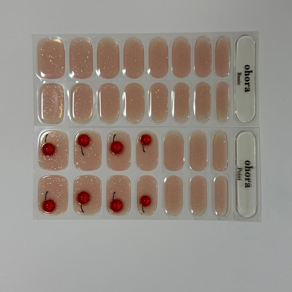 Ohora N Cherry Candy 半硬化凝膠指甲貼 | 甜美閃粉立體果凍櫻桃美甲