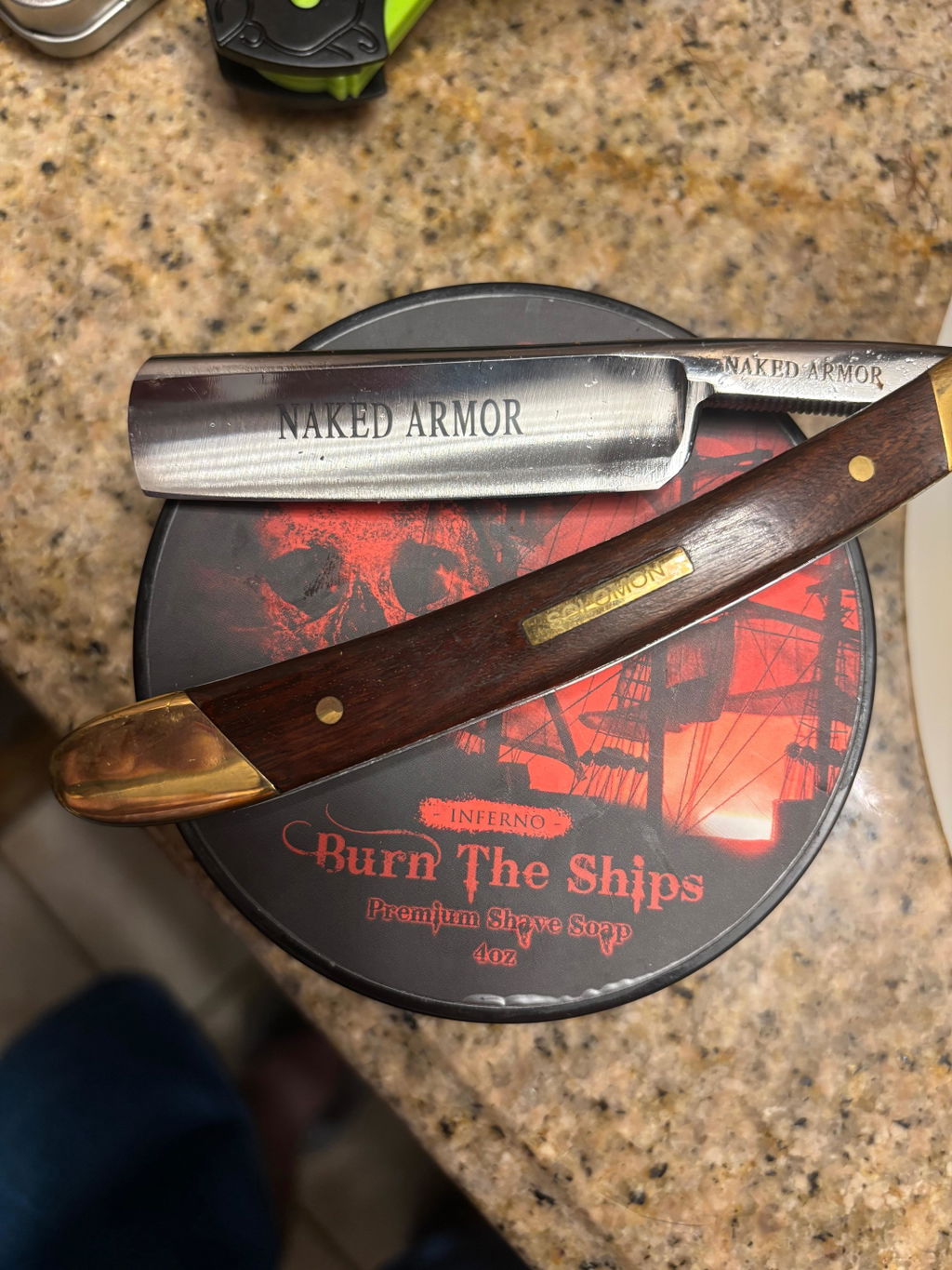 Naked Armor Solomon Straight Razor 7/8" Brown Algum Wood Japanese Steel