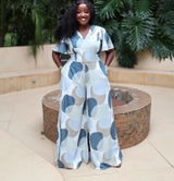 Flutter Sleeve Wide-Leg Jumpsuit - Blue Haze