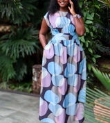 Cinched-Waist Maxi Dress - Twilight Bloom