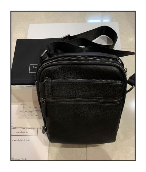 Zip design genuine cowhide leather sling bag