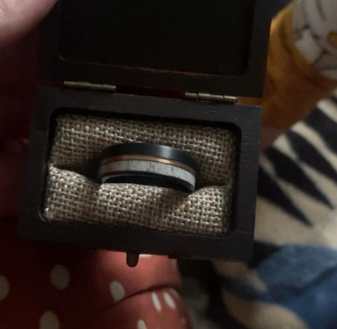 "Huntsman"  Deer Antler, Rose Gold Strip, Black Tungsten Carbide-8mm