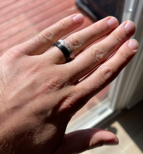 "Huntsman"  Deer Antler, Rose Gold Strip, Black Tungsten Carbide-8mm