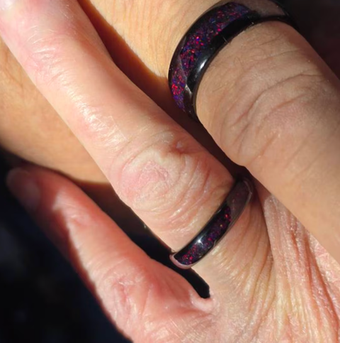 "Dragon Slayer" Fire Opal, Hammered Tungsten Carbide, 4mm