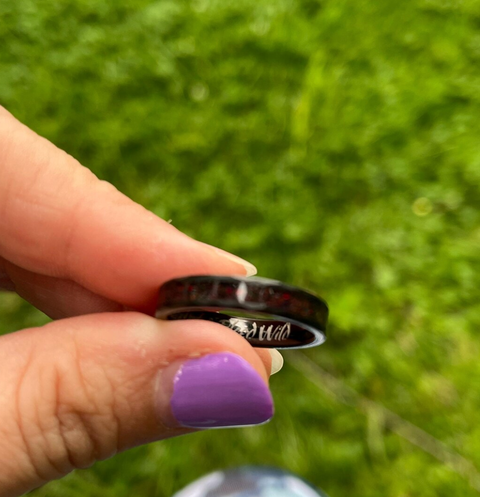 "Dragon Slayer" Fire Opal, Hammered Tungsten Carbide, 4mm