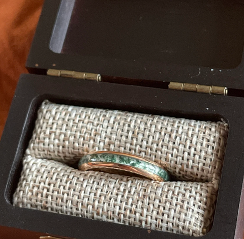 "Serenity" Moss Agate, Tungsten Carbide, Rose Gold, Dome Polished-4mm