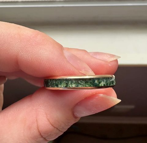 "Serenity" Moss Agate, Tungsten Carbide, Rose Gold, Dome Polished-4mm