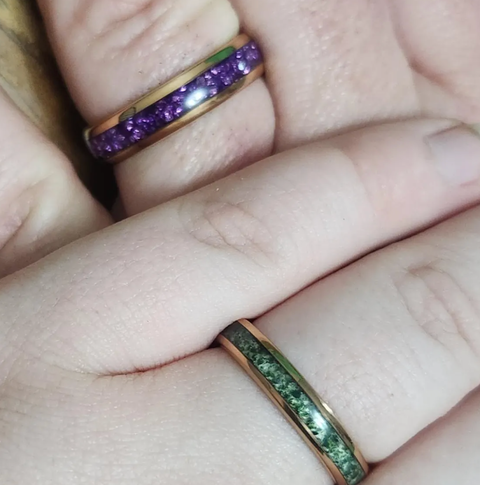 "Serenity" Moss Agate, Tungsten Carbide, Rose Gold, Dome Polished-4mm