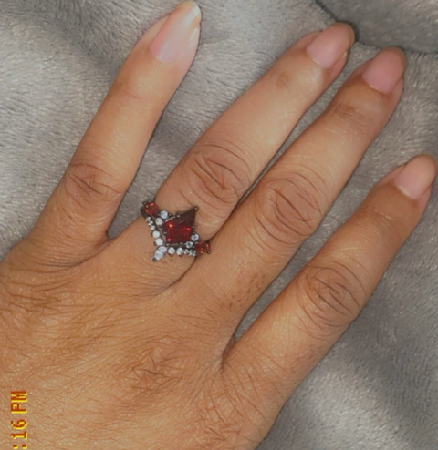 "Shadow Ember" – Kite-Cut Red Garnet & Diamond Accents Black Rhodium Sterling Silver Engagement Ring
