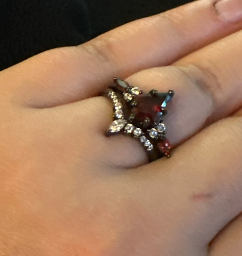 "Shadow Ember" – Kite-Cut Red Garnet & Diamond Accents Black Rhodium Sterling Silver Engagement Ring