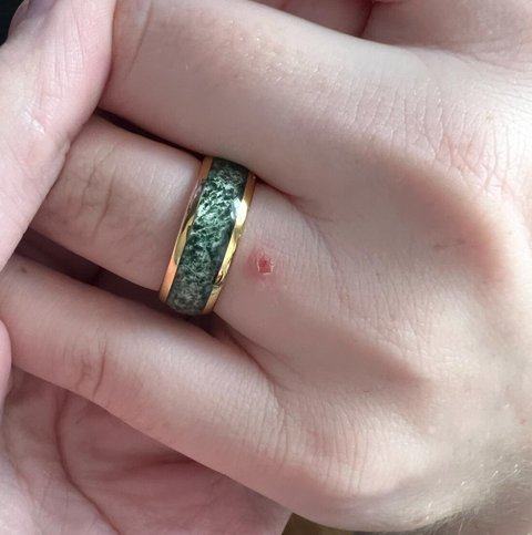 "Golden Grove 08" Green Moss Agate Inlay Yellow Gold Tungsten 8mm Wedding Band  for Him