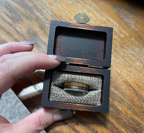 "Timberline" Deer Antler, Fishing Line & Whiskey Barrel Wood Wedding Band, Rustic Men's Ring