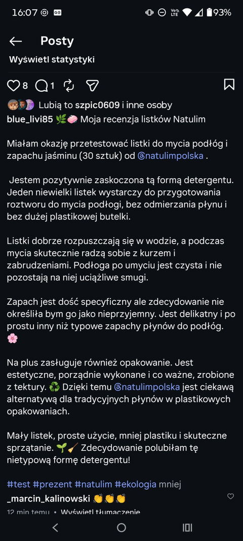 Eko listki do mycia podłóg Natulim uniwersalne biodegradowalne 30szt.