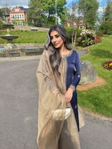 Shahi - Embroidered Readymade Three Piece in Navy Blue with Kurta, Trouser and Zari Net Dupatta