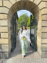 Meena - Readymade Chikankari Three Piece Shalwar Kameez in Pistachio Green with Matching White Organza Dupatta