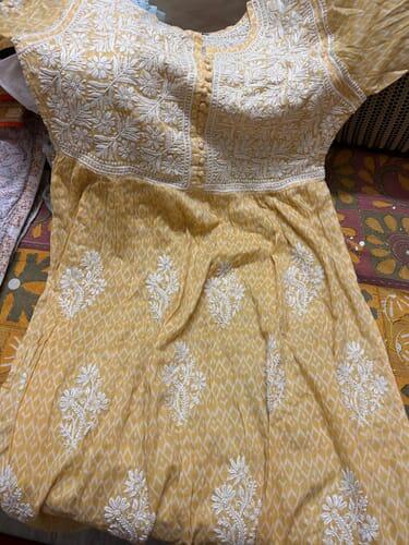 Nisha Women's Lucknowi Handcrafted Printed Ikkat Cotton Chikankari Dress - HONC0144078