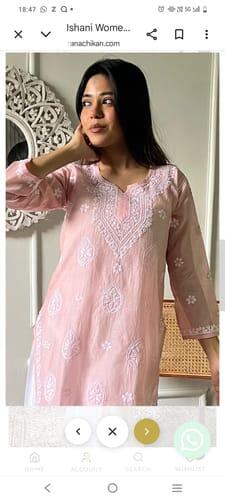 Ishani Women's Lakhnavi Handcrafted Mul Chanderi Chikankari Top - HONC0325418