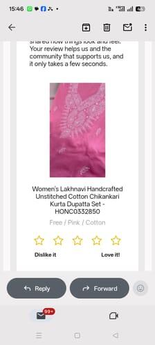Women's Lakhnavi Handcrafted Unstitched Cotton Chikankari Kurta Dupatta Set -HONC0332850