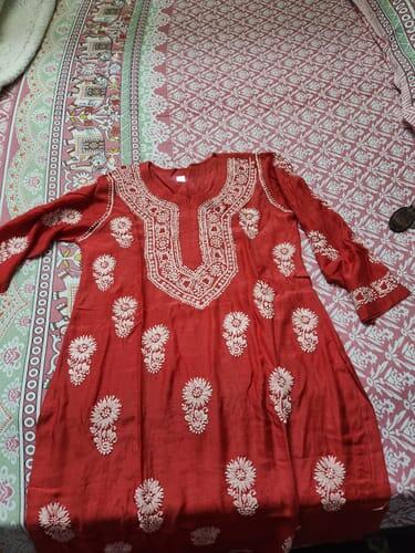 Women's Lucknowi Handcrafted Muslin Chikankari Kurti - HONC0177094