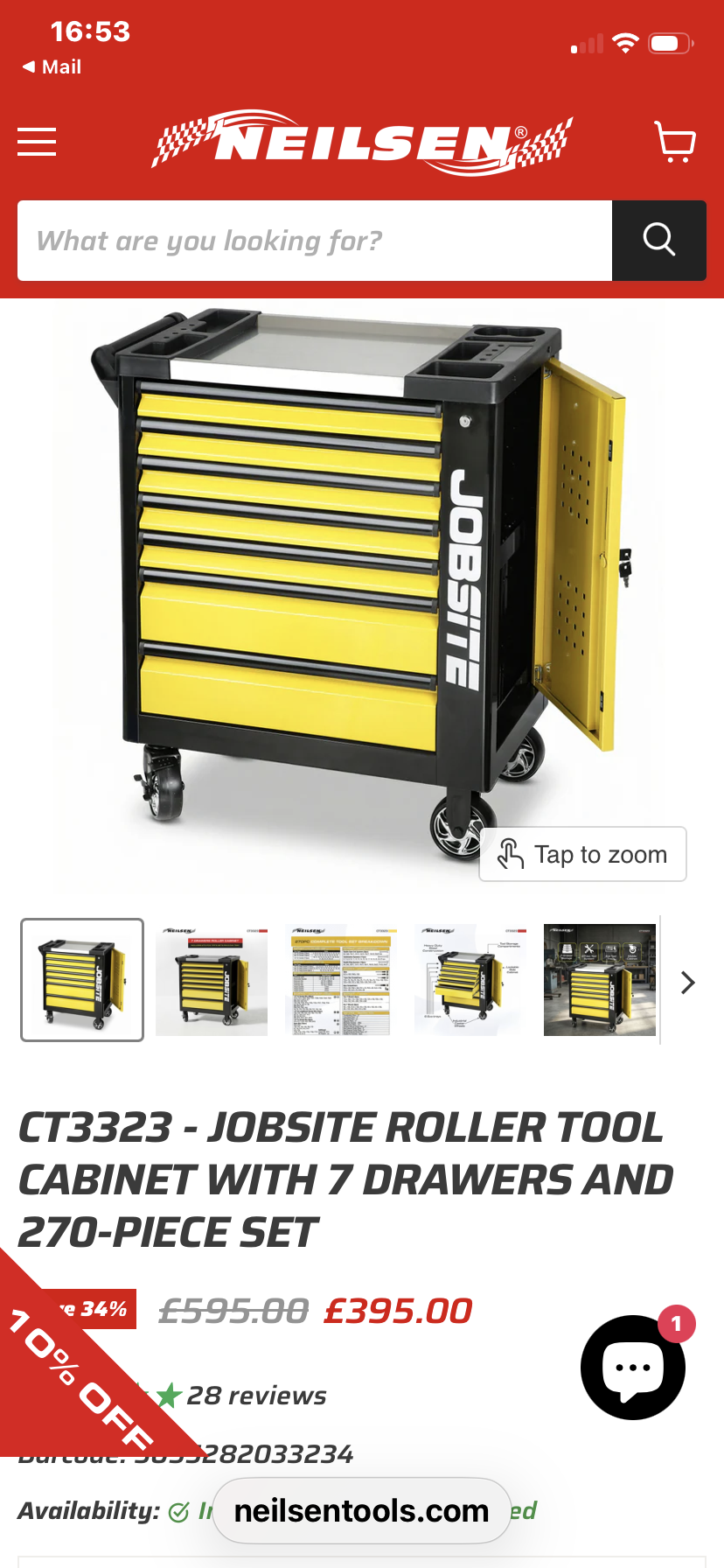 CT3323 - Jobsite Roller Tool Cabinet With 7 Drawers and 270-Piece