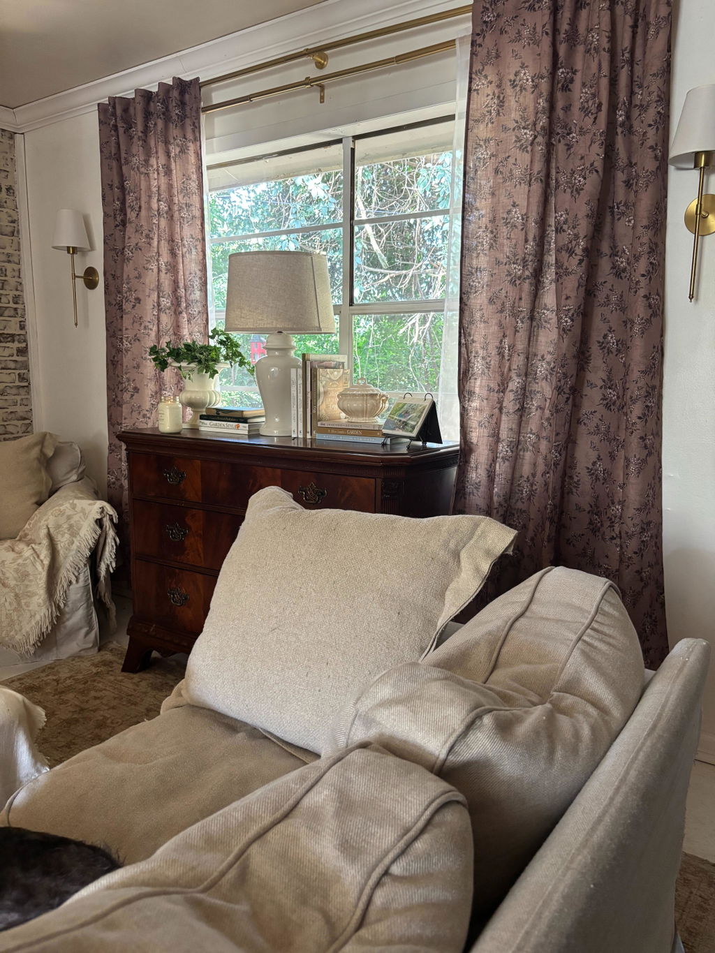 Floral Linen Light Filtering Ready Made Curtains - Pair