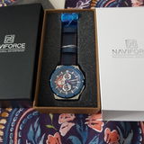 Naviforce Men's Watch - Chronograph - Sparkling Blue & Red - Genuine Leather Strap - 1 Year Warranty