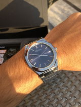 Niovani Millionaire (Sparkling Silver & Blue) - Genuine Ultra Soft Leather - Men's Watch - 1 Year Warranty - Water Resistance