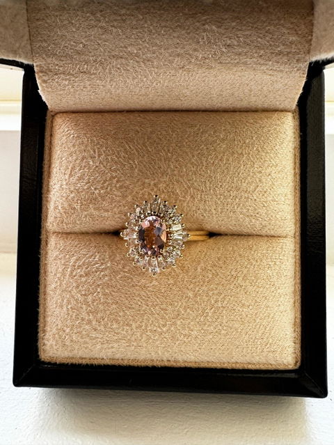 Oval Pink Morganite Art deco Halo Engagement Ring Rose Gold