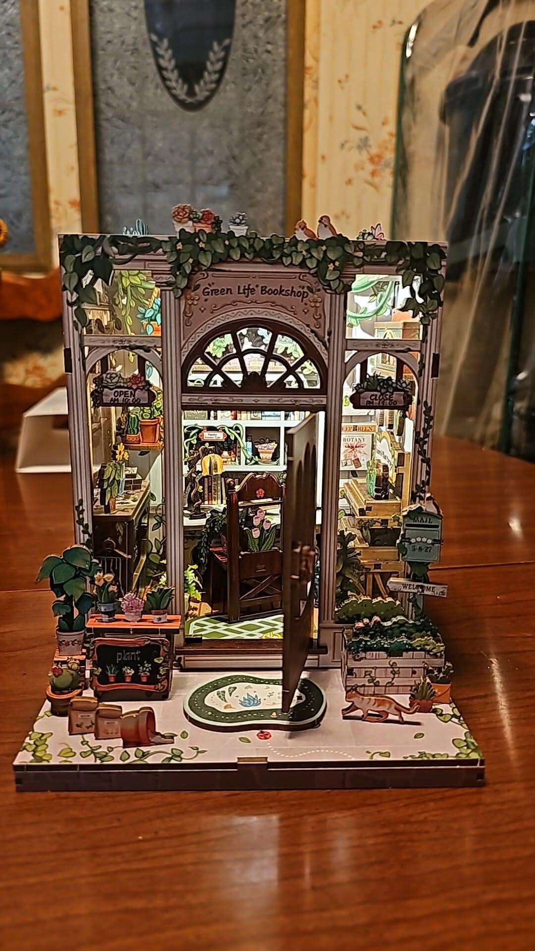Miniature Green Bookshop DIY Kit | NookTales Book Nook for Book Lovers