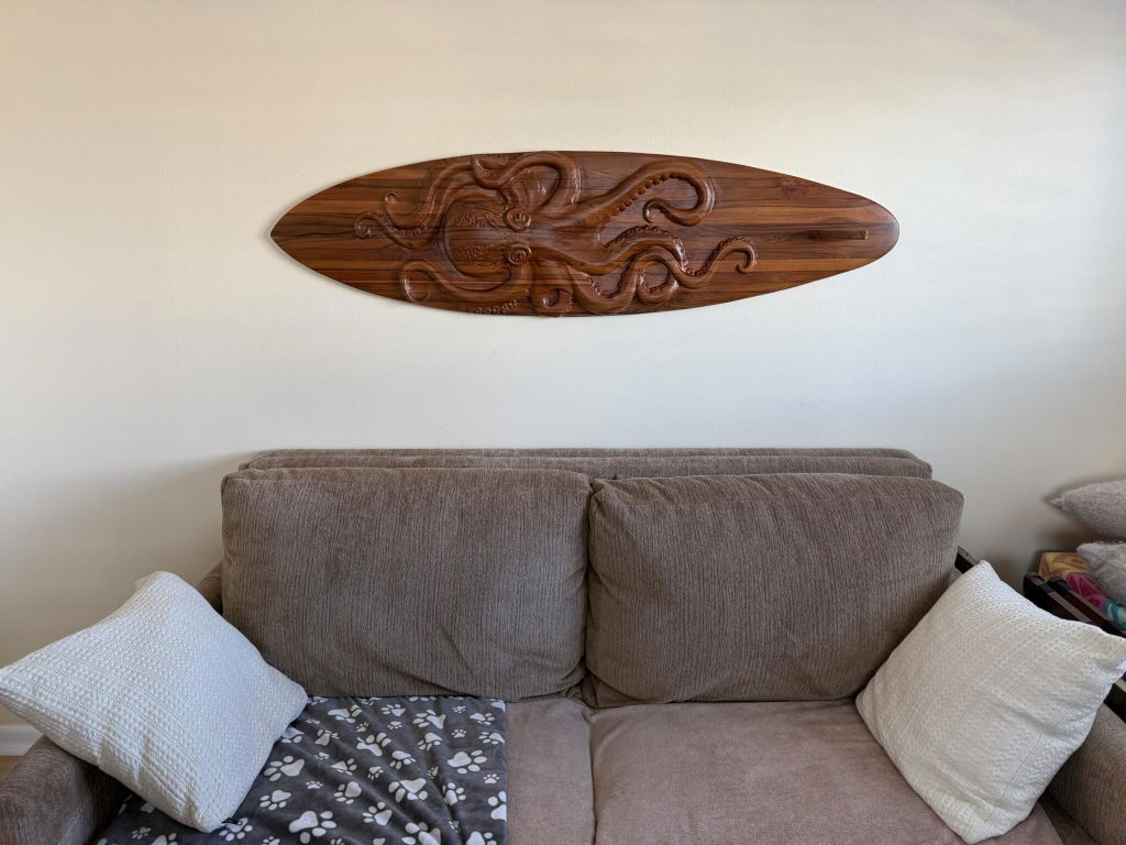 Octopus Wooden Surfboard Decor | Coastal Wall Art | Noro Arts