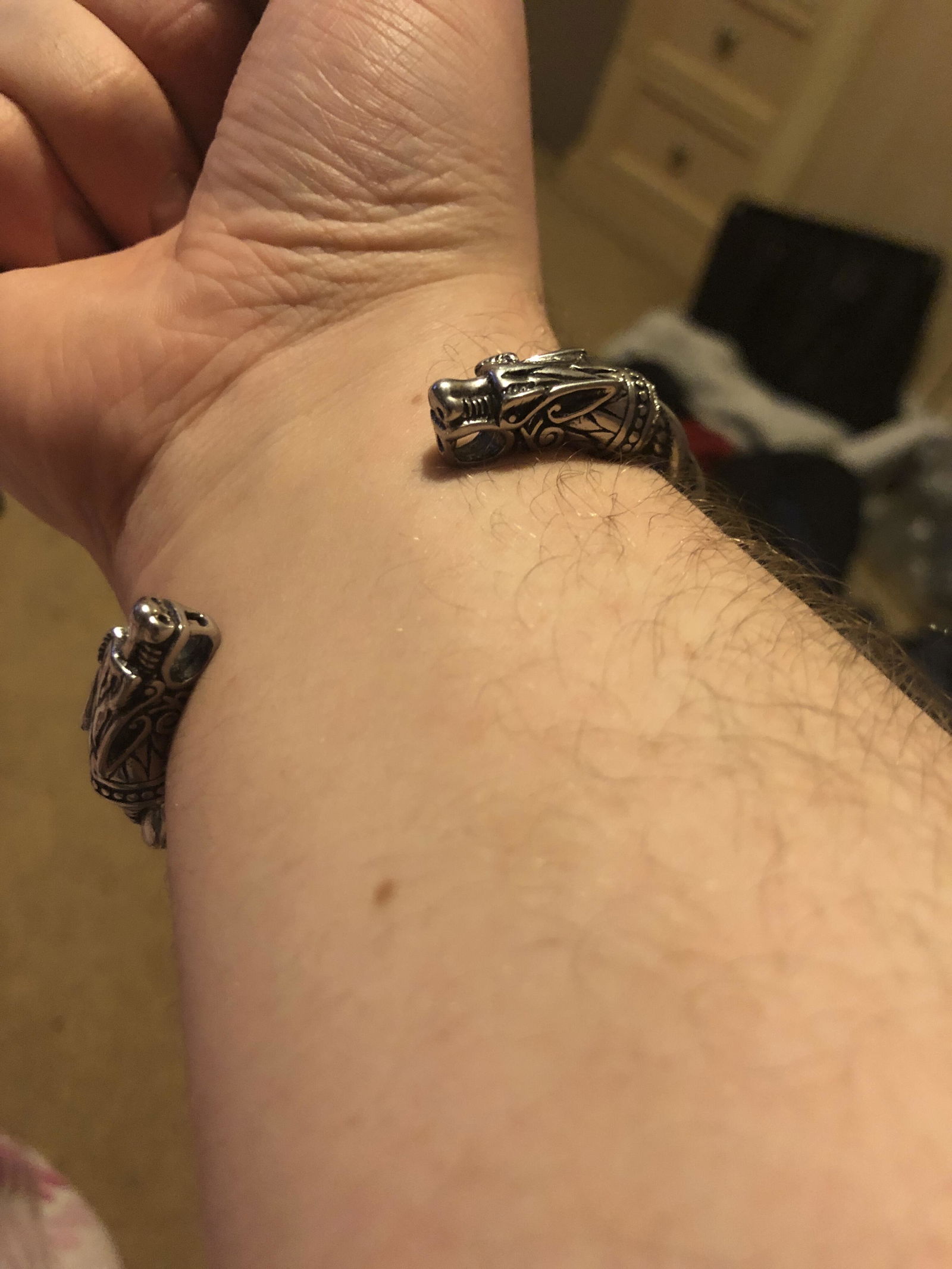 Viking Wolf Head Torque Bracelet – Twisted Stainless Steel Norse
