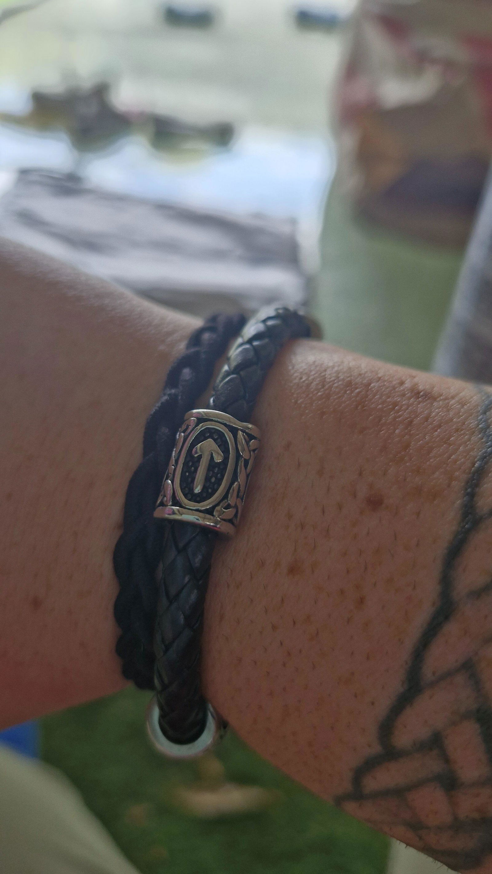 Viking Runic Braided Bracelet - Norse Leather Bracelet with Rune Beads