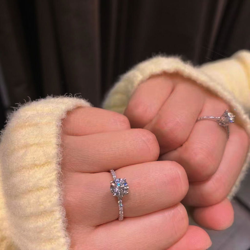 Pave Round Lab Diamond Engagement Ring